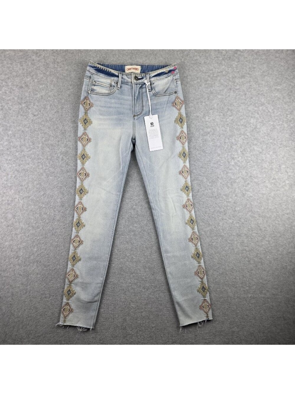 Driftwood Jackie High Rise Skinny Jeans Womens 24 Light Wash Embroidered NWT